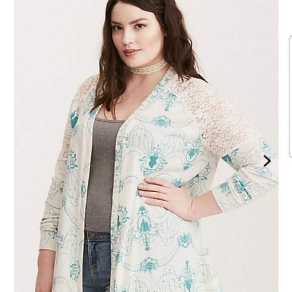 torrid Sweaters - Torrid Disney Ariel Lace Inset Drape Cardigan